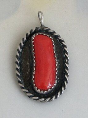 Vintage 60's Native American Navajo Sterling Silver Coral Pendant